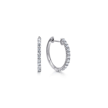14K White Gold Prong Set 15mm Round Classic Diamond Hoop Earrings