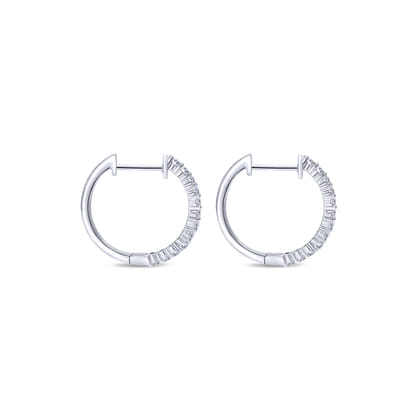 14K White Gold Prong Set 15mm Round Classic Diamond Hoop Earrings