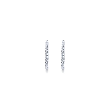 14K White Gold Prong Set 15mm Round Classic Diamond Hoop Earrings