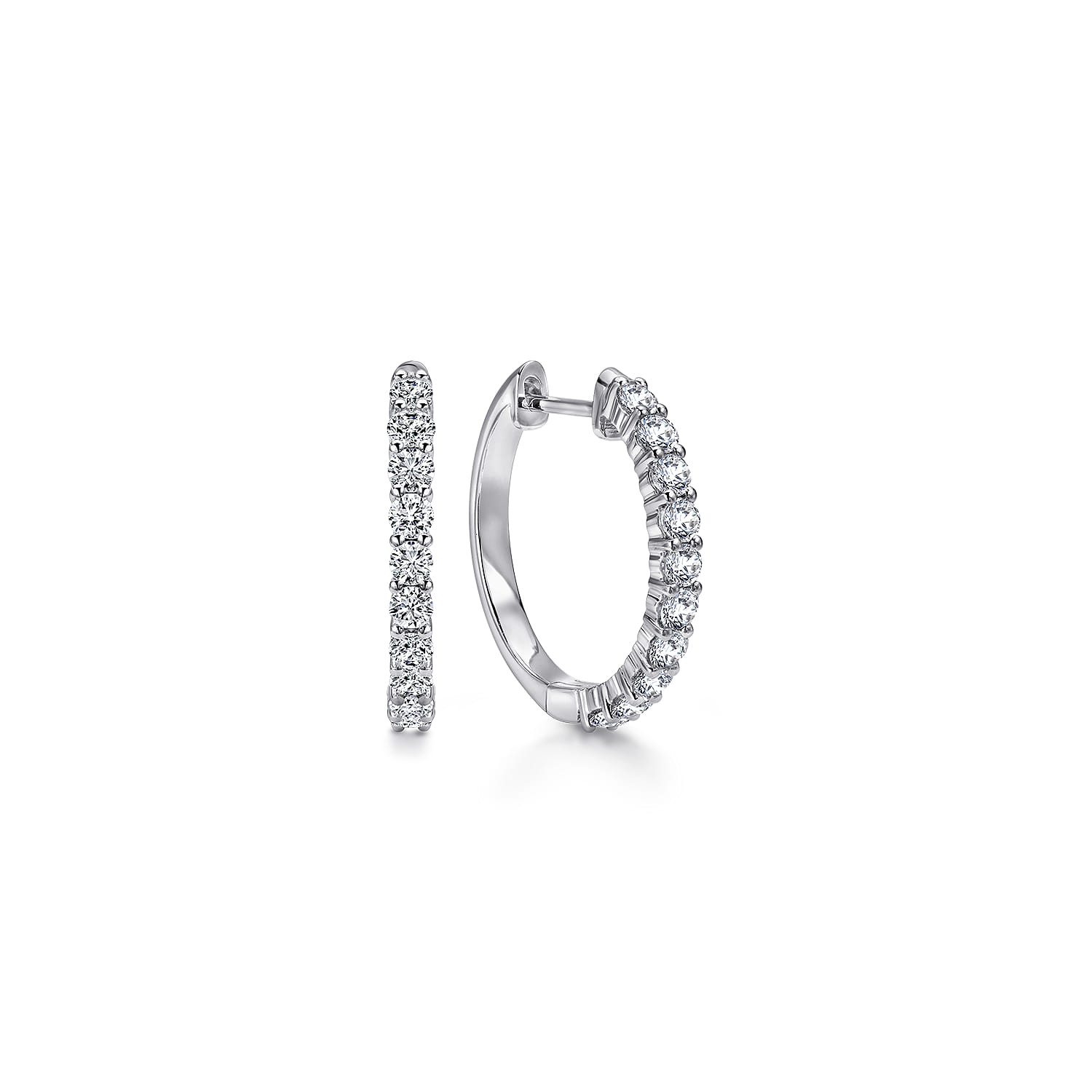 14K White Gold Prong Set 15mm Round Classic Diamond Hoop Earrings - 0.7 ct - Shot 1