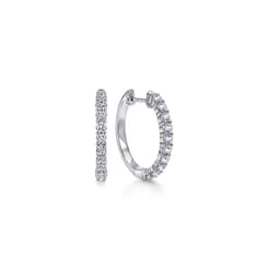 14K White Gold Prong Set 15mm Round Classic Diamond Hoop Earrings
