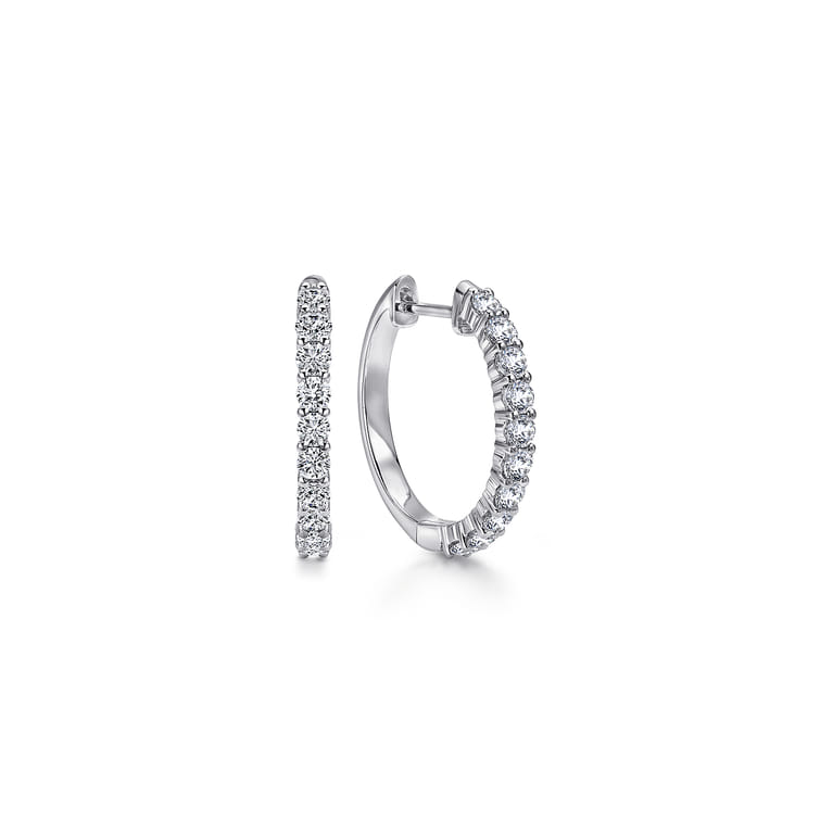 14K White Gold Prong Set 15mm Round Classic Diamond Hoop Earrings - 0.7 ct - Shot 1