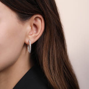 14K White Gold Prong Set 20mm Round Inside Out Diamond Hoop Earrings