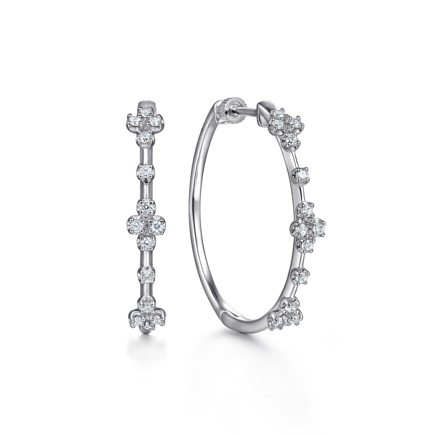 14K White Gold Prong Set 30mm Round Classic Diamond Hoop Earring - 0.5 ct - Shot 1