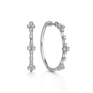 14K White Gold Prong Set 30mm Round Classic Diamond Hoop Earring