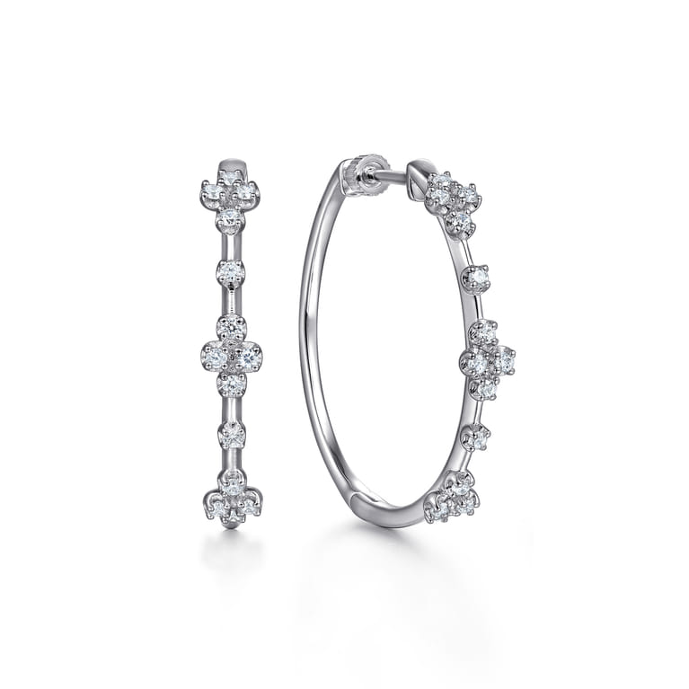 14K White Gold Prong Set 30mm Round Classic Diamond Hoop Earring - 0.5 ct - Shot 1