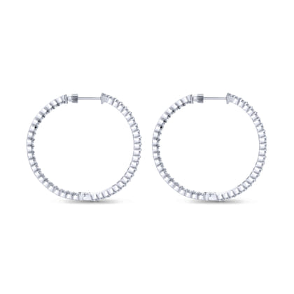 14K White Gold Prong Set 35mm Round Inside Out Diamond Hoop Earrings
