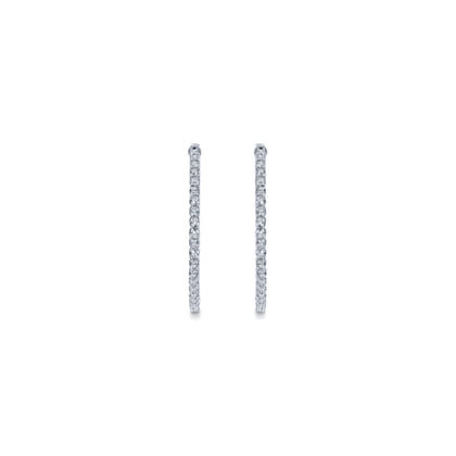 14K White Gold Prong Set 35mm Round Inside Out Diamond Hoop Earrings
