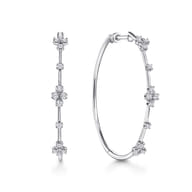 14K White Gold Prong Set 40mm Round Classic Diamond Hoop Earrings