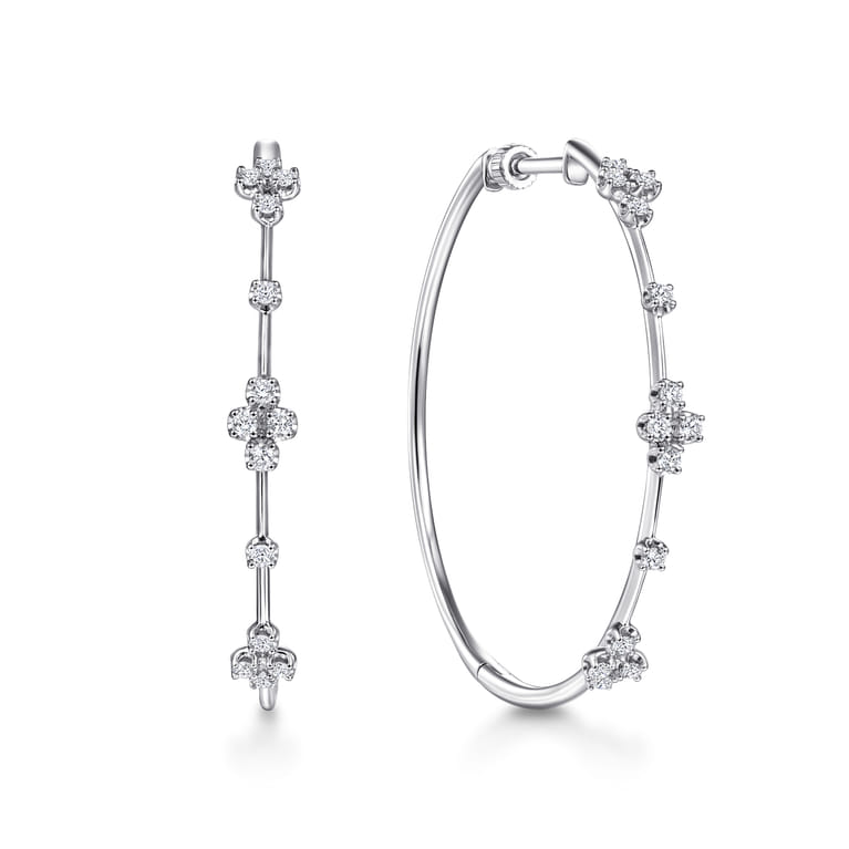 14K White Gold Prong Set 40mm Round Classic Diamond Hoop Earrings - 0.5 ct - Shot 1