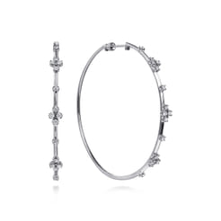 14K White Gold Prong Set 60mm Round Classic Diamond Hoop Earrings