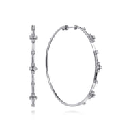 14K White Gold Prong Set 60mm Round Classic Diamond Hoop Earrings