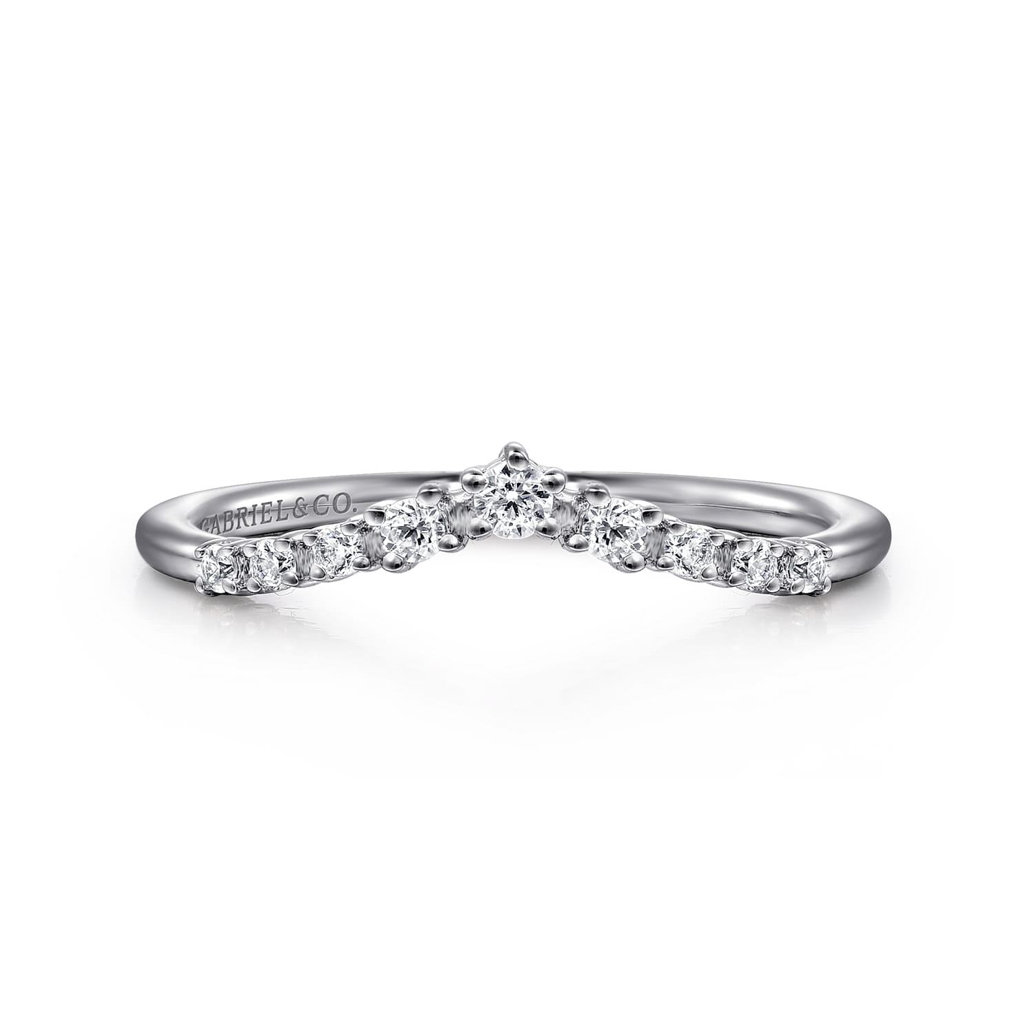 Curved Wedding Ring in 14k White Gold with  Natural Diamond at Gabriel & Co. - Shot 1