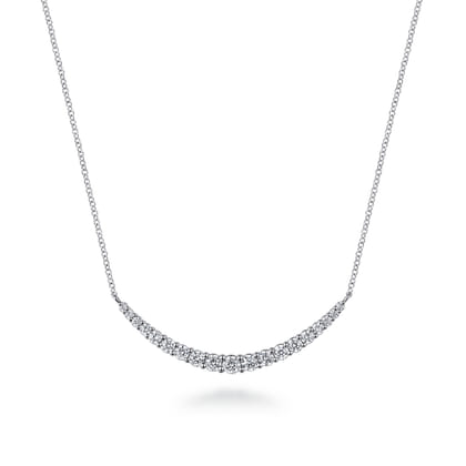 14K White Gold Prong Set Diamond Bar Necklace