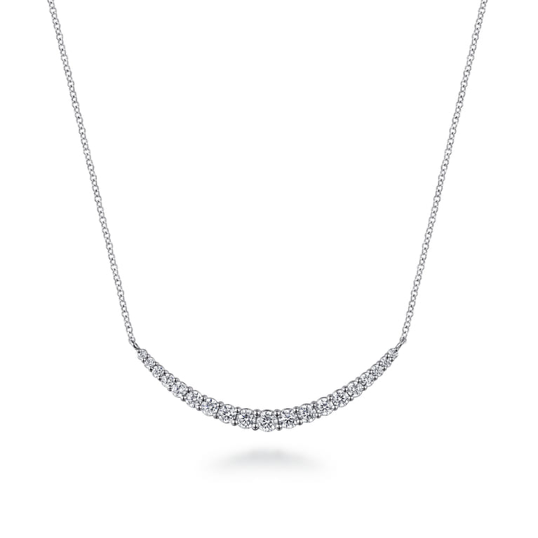 14K White Gold Prong Set Diamond Bar Necklace - 1.05 ct - Shot 1
