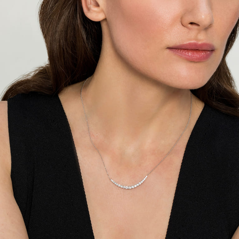 14K White Gold Prong Set Diamond Bar Necklace - 1.05 ct - Shot 3
