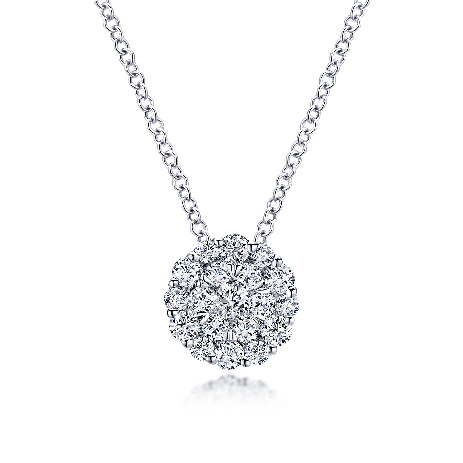 14K White Gold Prong Set Diamond Cluster Pendant Necklace - 0.5 ct - Shot 1