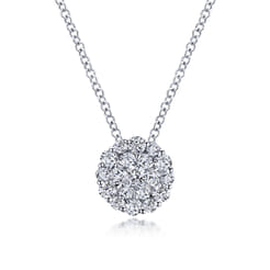 14K White Gold Prong Set Diamond Cluster Pendant Necklace