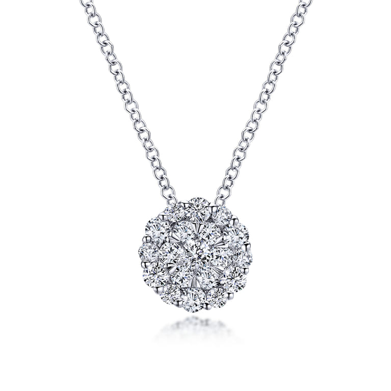 14K White Gold Prong Set Diamond Cluster Pendant Necklace - 0.5 ct - Shot 1