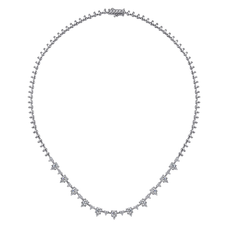 14K White Gold Prong Set Diamond Tennis Necklace - 3.2 ct - Shot 2
