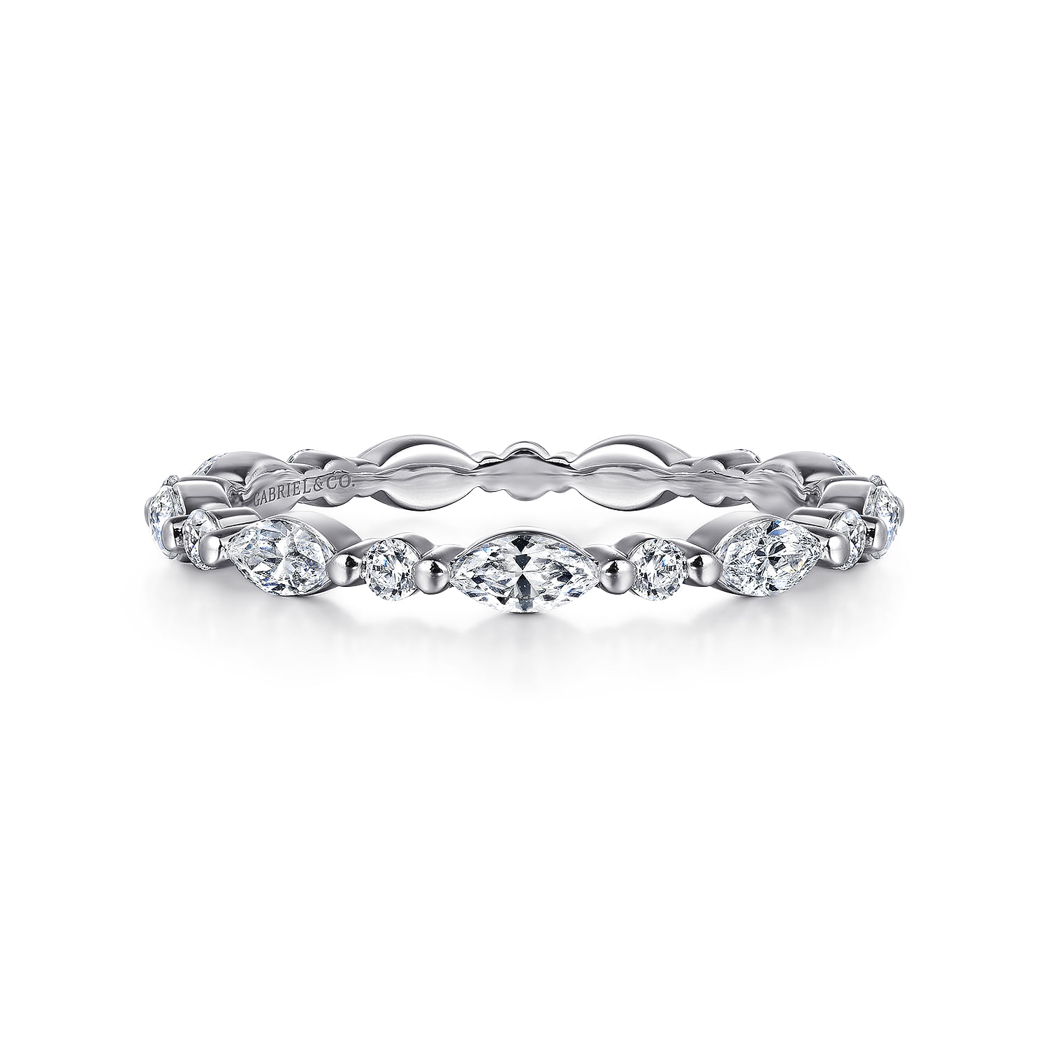 14K White Gold Prong Set Marquise and Round Diamond Eternity Band