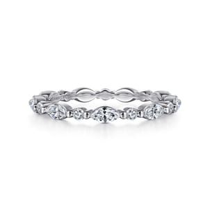 14K White Gold Prong Set Marquise and Round Diamond Eternity Band