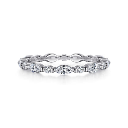 14K White Gold Prong Set Marquise and Round Diamond Eternity Band