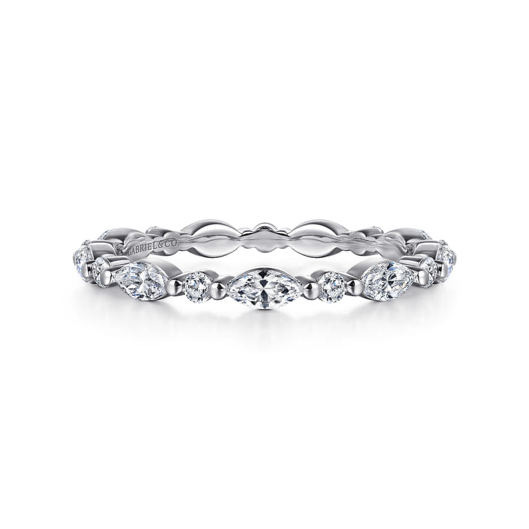 Eternity Band Wedding Ring in 14k White Gold with Marquise Natural Diamond at Gabriel & Co. - Shot 1