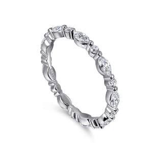 14K White Gold Prong Set Marquise and Round Diamond Eternity Band