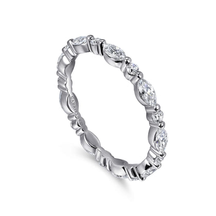 14K White Gold Prong Set Marquise and Round Diamond Eternity Band