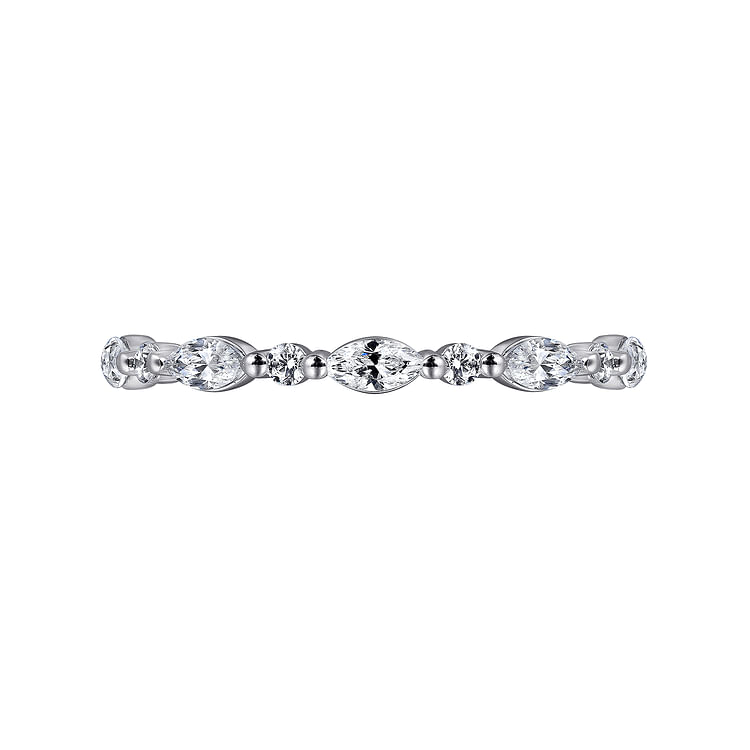 14K White Gold Prong Set Marquise and Round Diamond Eternity Band
