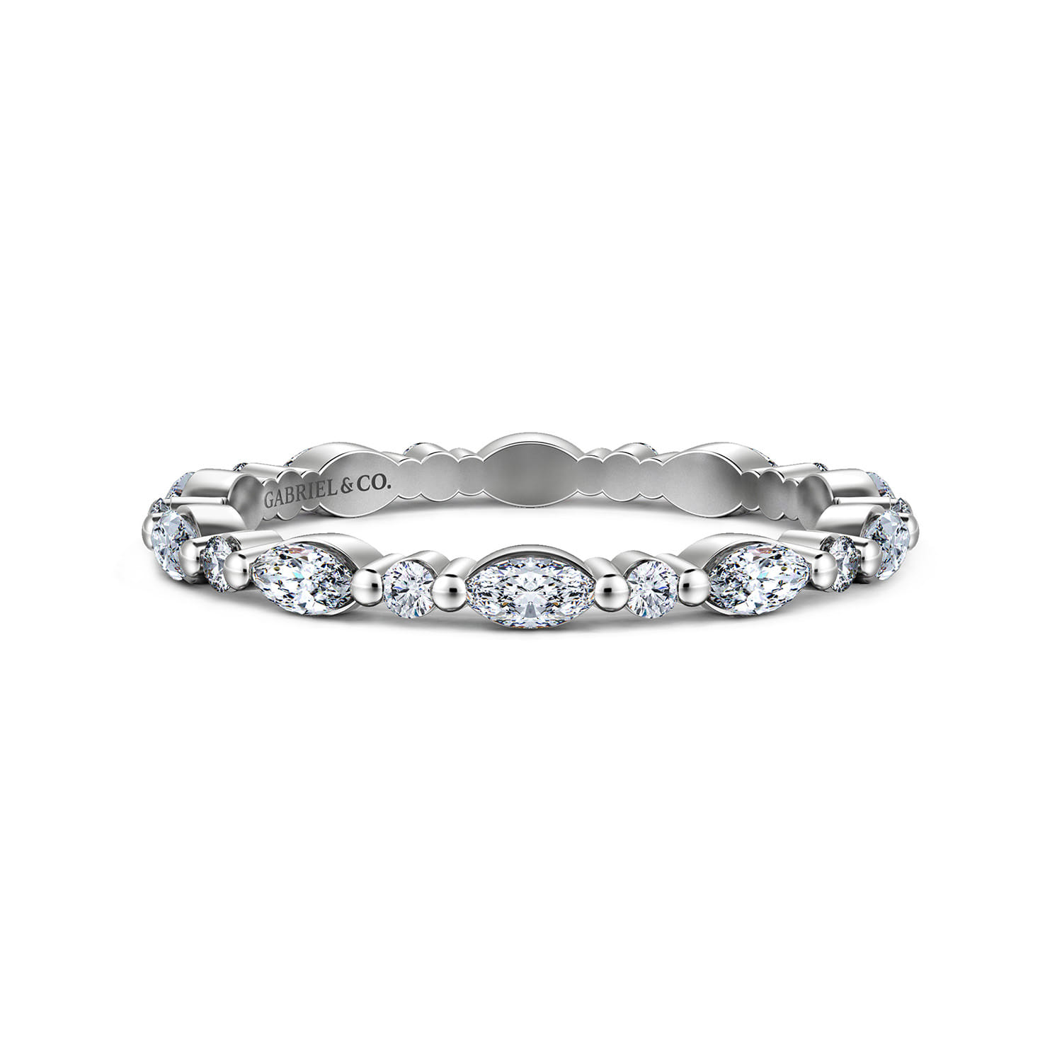 Eternity Band Wedding Ring in 14k White Gold with Marquise Natural Diamond at Gabriel & Co. - Shot 1