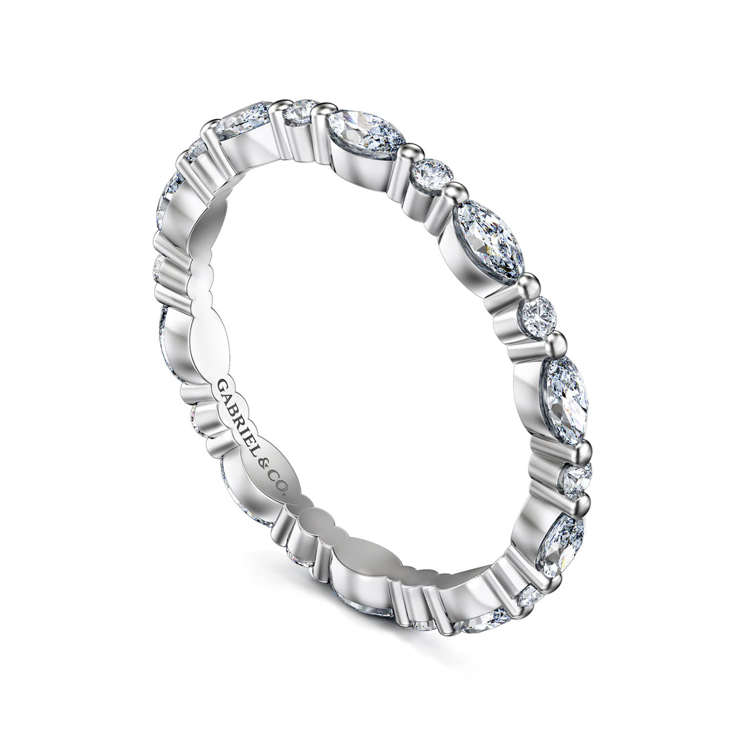 Eternity Band Wedding Ring in 14k White Gold with Marquise Natural Diamond at Gabriel & Co. - Shot 3