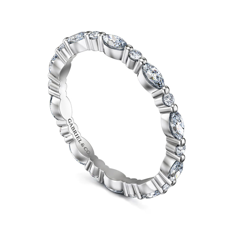 Eternity Band Wedding Ring in 14k White Gold with Marquise Natural Diamond at Gabriel & Co. - Shot 3