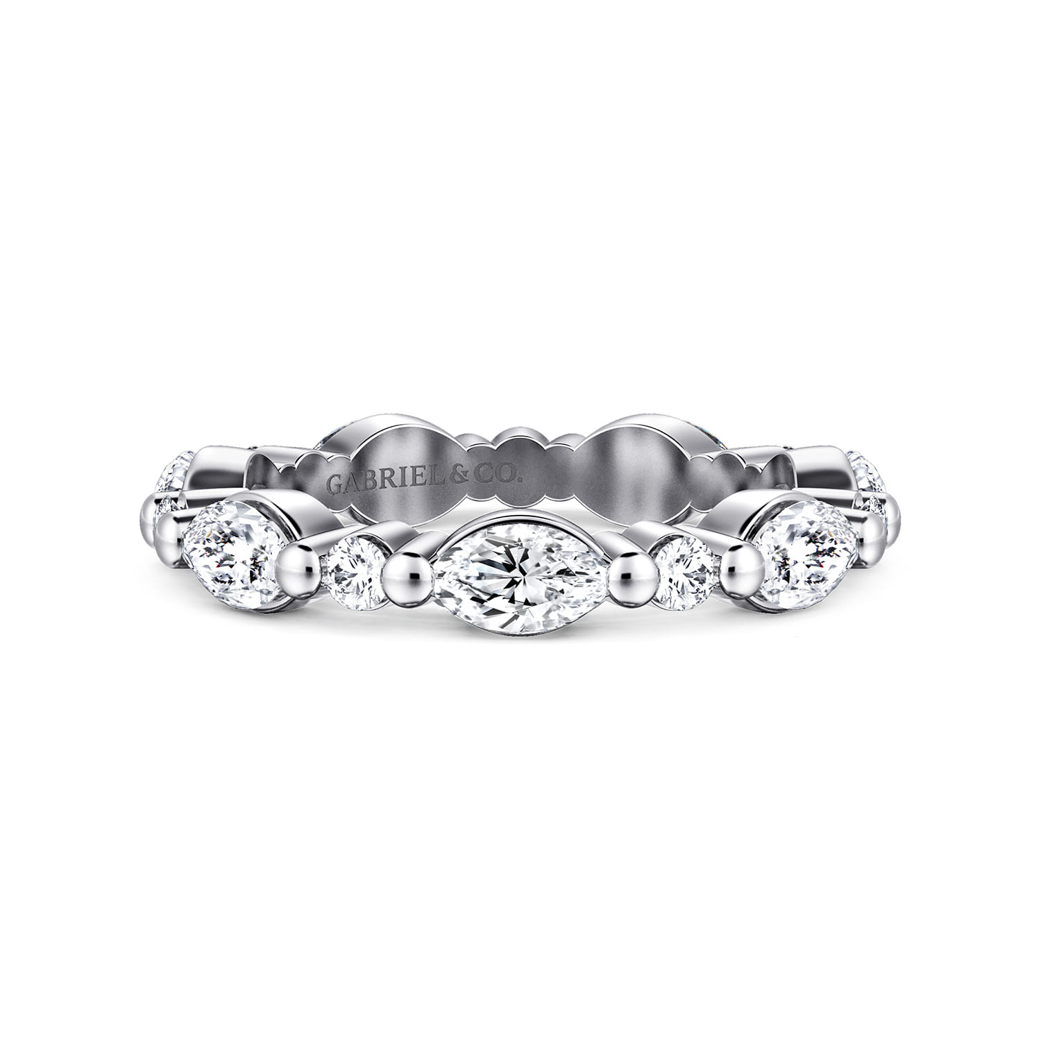 Eternity Band Wedding Ring in 14k White Gold with Marquise Natural Diamond at Gabriel & Co. - Shot 1