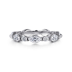 14K White Gold Prong Set Marquise and Round Diamond Eternity Band