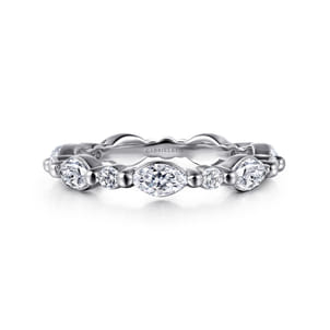 14K White Gold Prong Set Marquise and Round Diamond Eternity Band