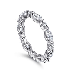 14K White Gold Prong Set Marquise and Round Diamond Eternity Band