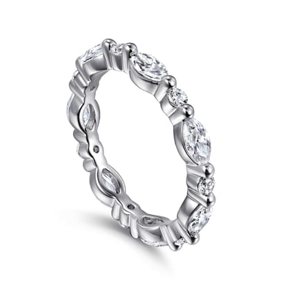 14K White Gold Prong Set Marquise and Round Diamond Eternity Band