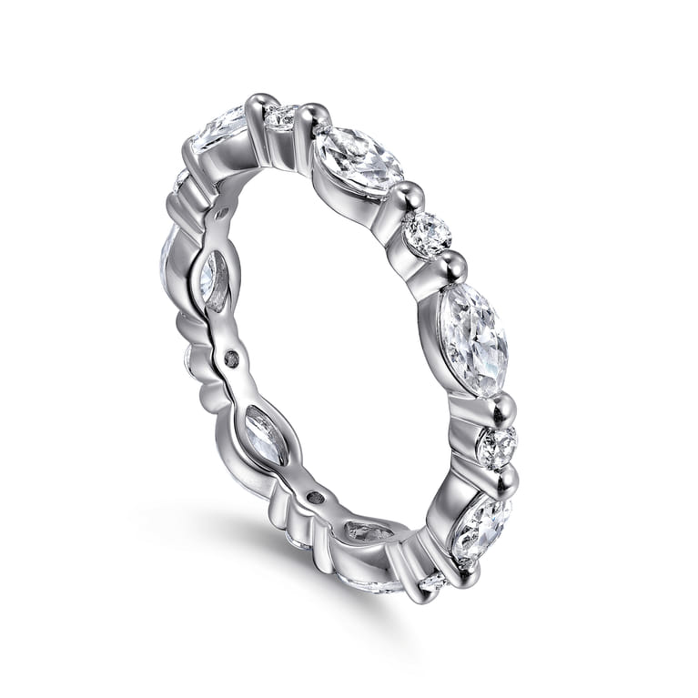 Eternity Band Wedding Ring in 14k White Gold with Marquise Natural Diamond at Gabriel & Co. - Shot 3