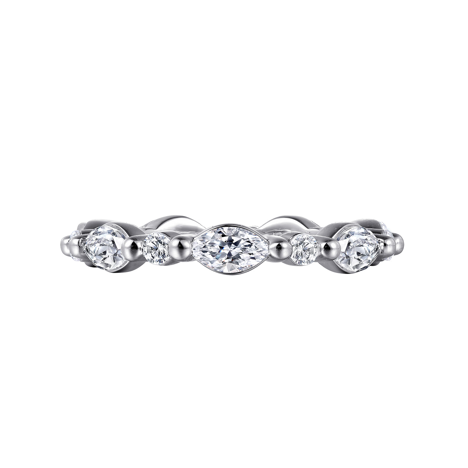 14K White Gold Prong Set Marquise and Round Diamond Eternity Band