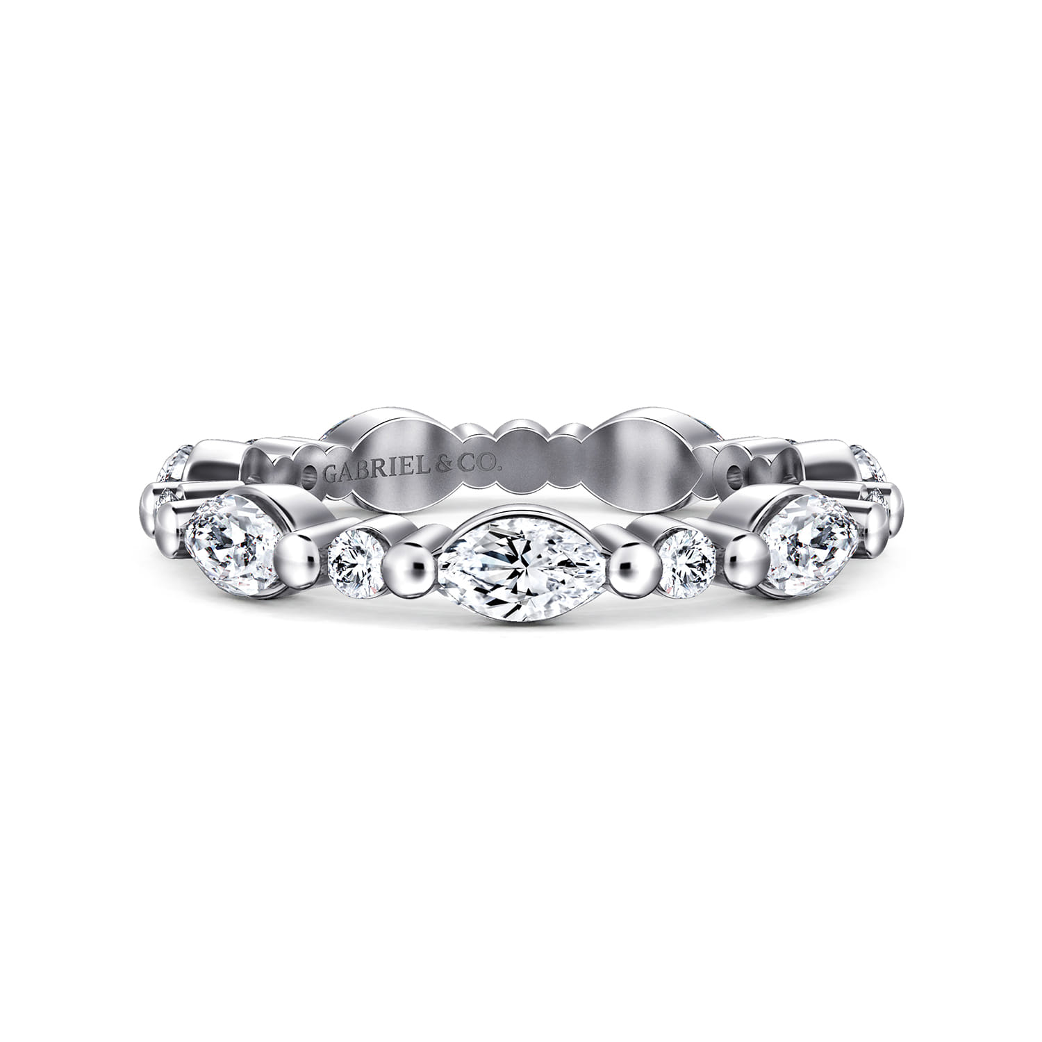 Eternity Band Wedding Ring in 14k White Gold with Marquise Natural Diamond at Gabriel & Co. - Shot 1