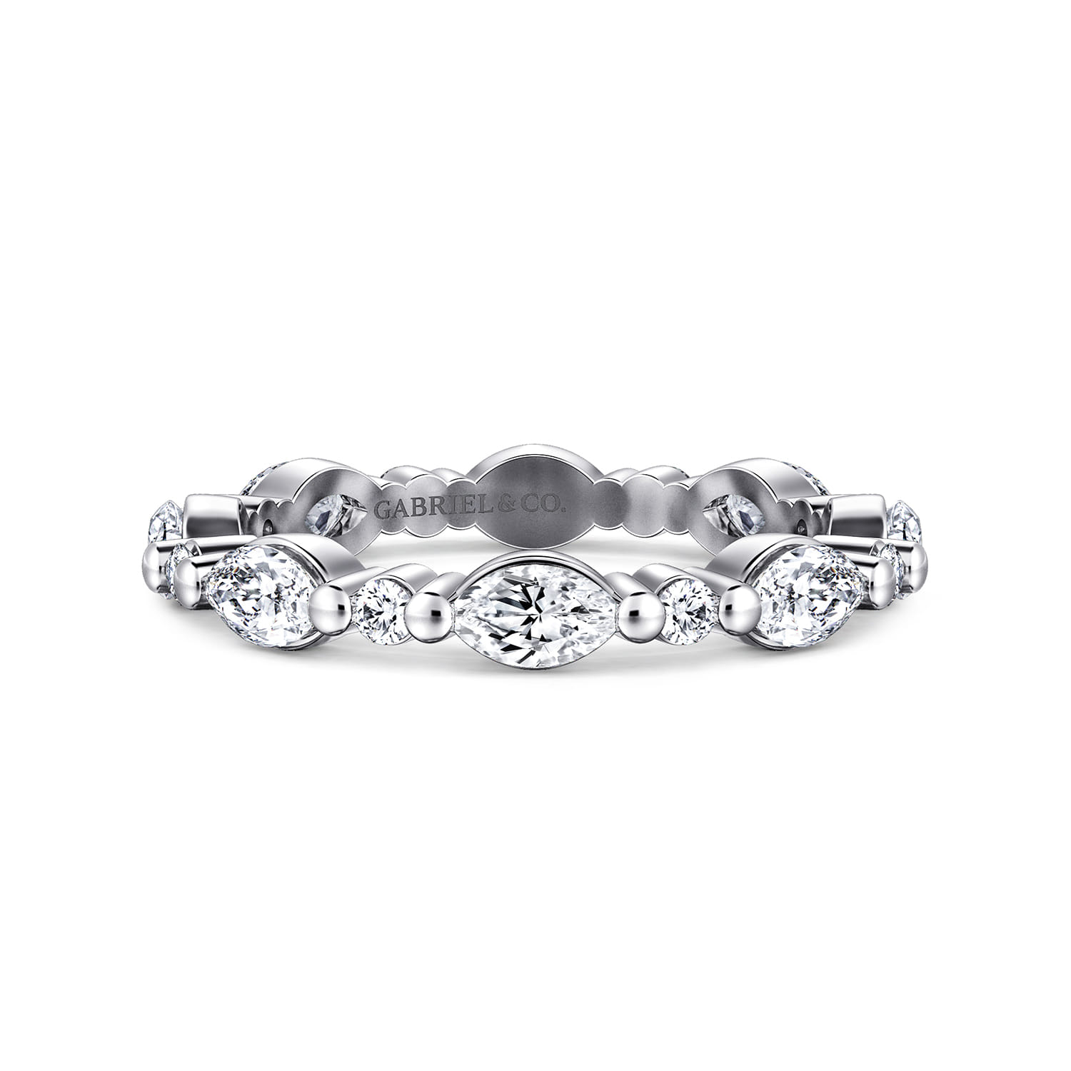 Eternity Band Wedding Ring in 14k White Gold with Marquise Natural Diamond at Gabriel & Co. - Shot 1