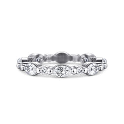 14K White Gold Prong Set Marquise and Round Diamond Eternity Band