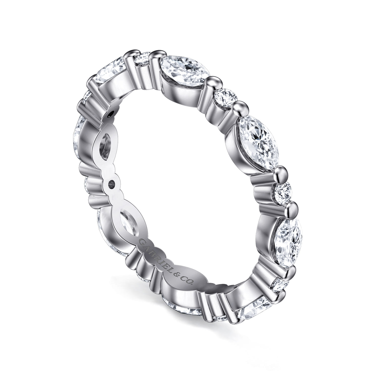 Eternity Band Wedding Ring in 14k White Gold with Marquise Natural Diamond at Gabriel & Co. - Shot 2