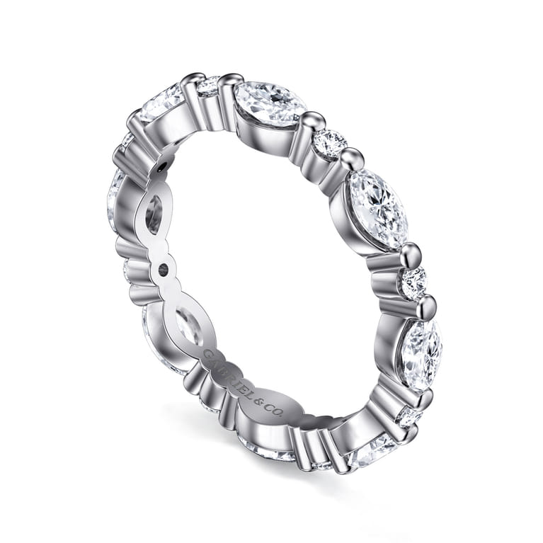 Eternity Band Wedding Ring in 14k White Gold with Marquise Natural Diamond at Gabriel & Co. - Shot 2