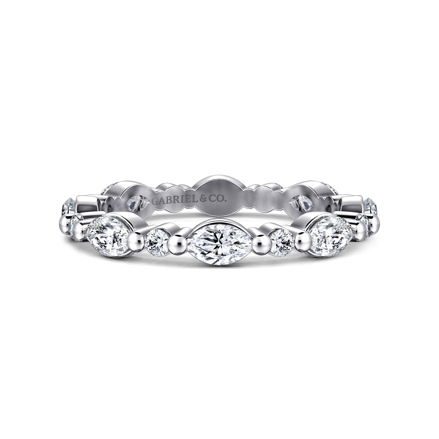 Eternity Band Wedding Ring in 14k White Gold with Marquise Natural Diamond at Gabriel & Co. - Shot 1
