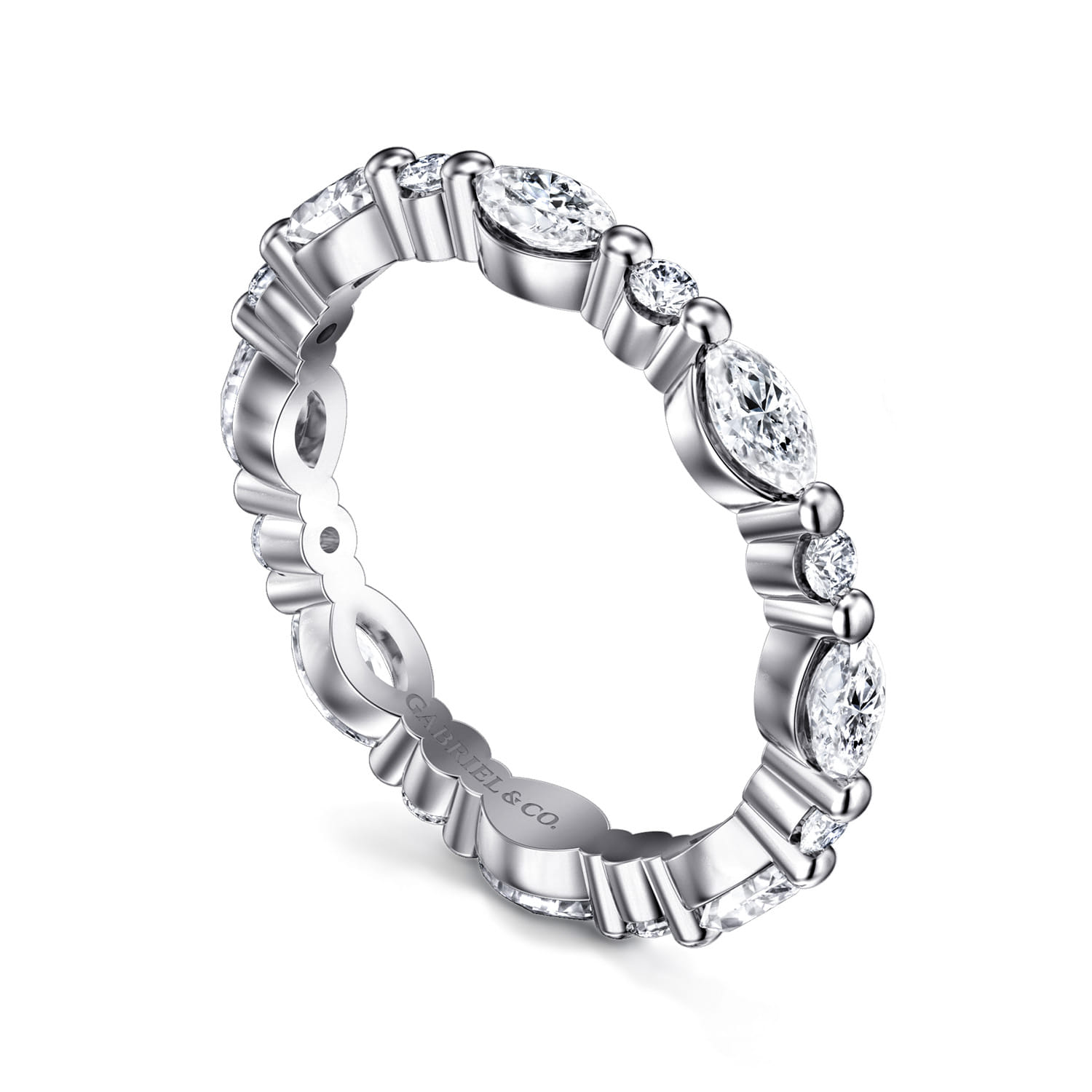 Eternity Band Wedding Ring in 14k White Gold with Marquise Natural Diamond at Gabriel & Co. - Shot 3