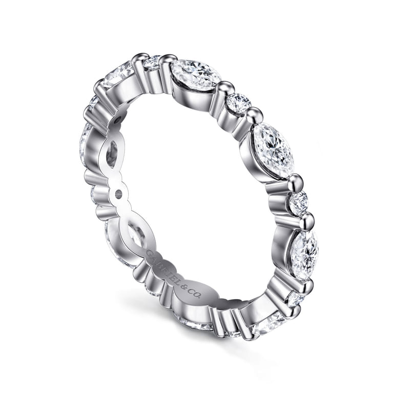 Eternity Band Wedding Ring in 14k White Gold with Marquise Natural Diamond at Gabriel & Co. - Shot 3