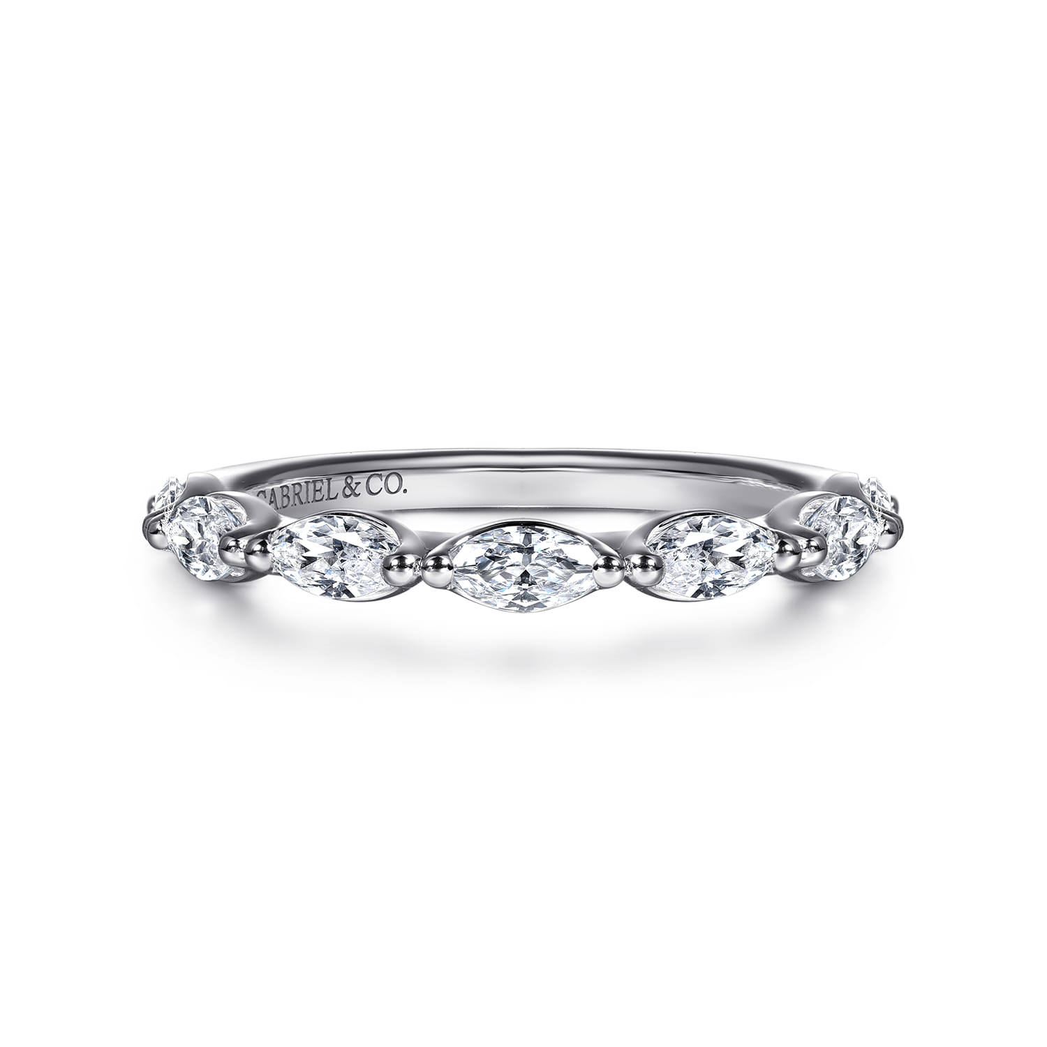 Straight Wedding Ring in 14k White Gold with Marquise Natural Diamond at Gabriel & Co. - Shot 1